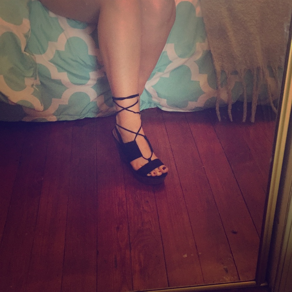 Strappy sandal wedges.